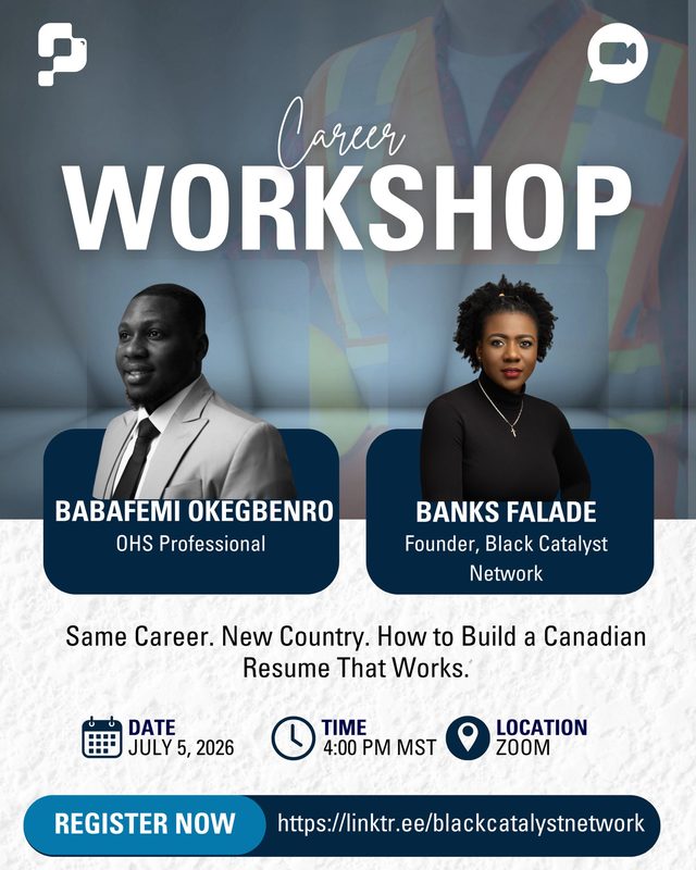Flyer: Same career, new country: a Canadian resume that works, with Babafemi Okegbenro and Banks Falade, July 5, 2026